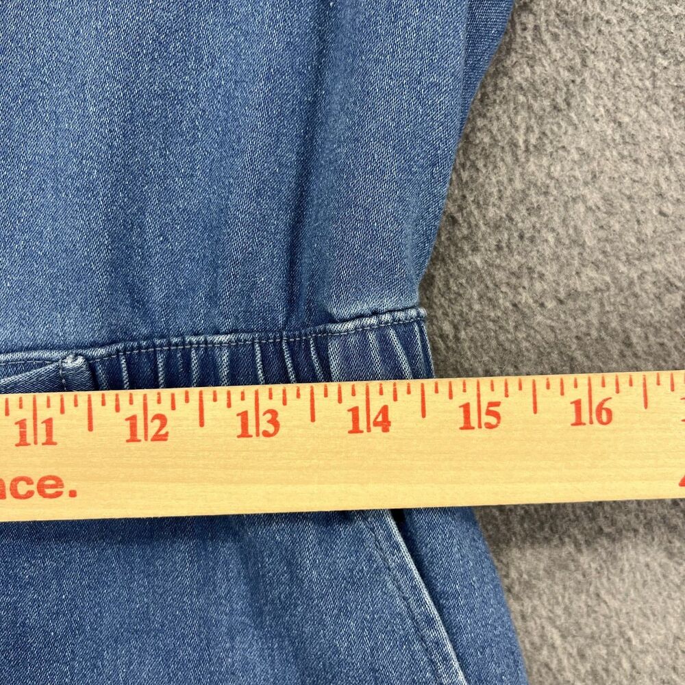 C'est Toi Jumpsuit Womens Large Denim Long Sleeve Zip‎ Up Belted Elastic Waist - Picture 8 of 16